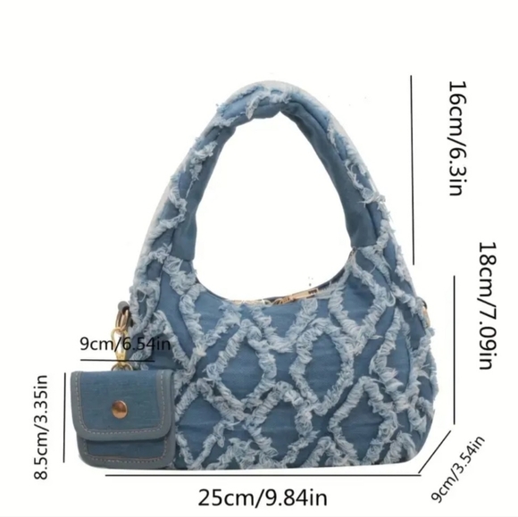 Argyle Pattern Raw Hem Shoulder Bag - Picture 9 of 9